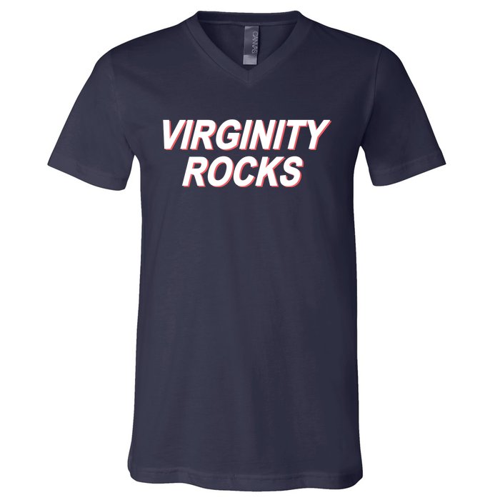 Virginity Rocks Heather V-Neck T-Shirt