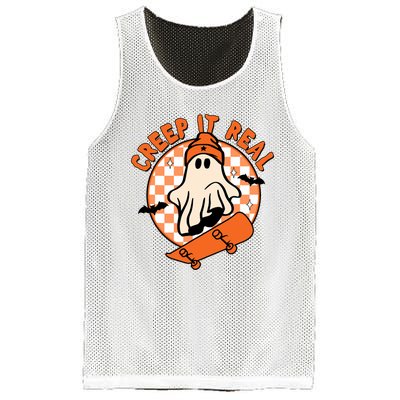 Vintage Retro Halloween Creep It Real Ghost Boy Fall Season Mesh Reversible Basketball Jersey Tank