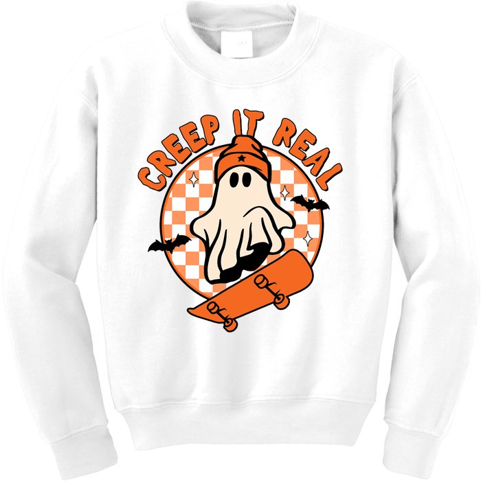 Vintage Retro Halloween Creep It Real Ghost Boy Fall Season Kids Sweatshirt