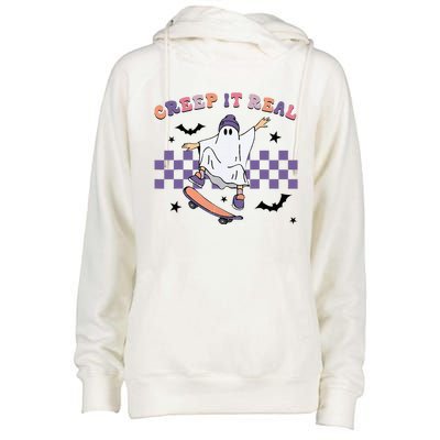 Vintage Retro Halloween Creep It Real Ghost Fall Season Womens Funnel Neck Pullover Hood