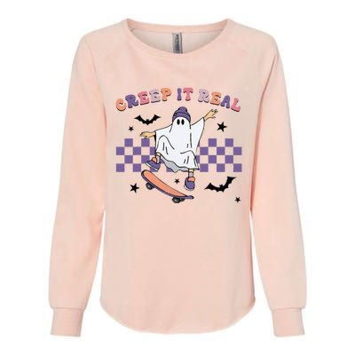 Vintage Retro Halloween Creep It Real Ghost Fall Season Womens California Wash Sweatshirt