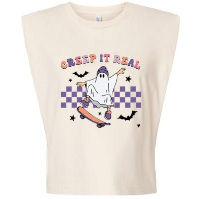 Vintage Retro Halloween Creep It Real Ghost Fall Season Garment-Dyed Women's Muscle Tee