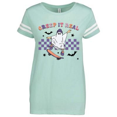 Vintage Retro Halloween Creep It Real Ghost Fall Season Enza Ladies Jersey Football T-Shirt