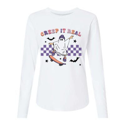 Vintage Retro Halloween Creep It Real Ghost Fall Season Womens Cotton Relaxed Long Sleeve T-Shirt