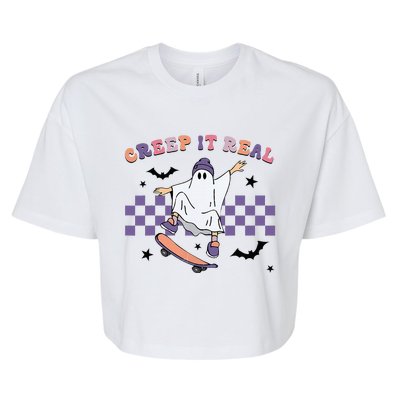 Vintage Retro Halloween Creep It Real Ghost Fall Season Bella+Canvas Jersey Crop Tee