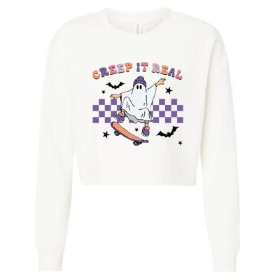 Vintage Retro Halloween Creep It Real Ghost Fall Season Cropped Pullover Crew