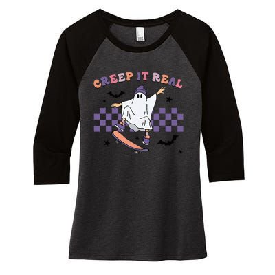 Vintage Retro Halloween Creep It Real Ghost Fall Season Women's Tri-Blend 3/4-Sleeve Raglan Shirt