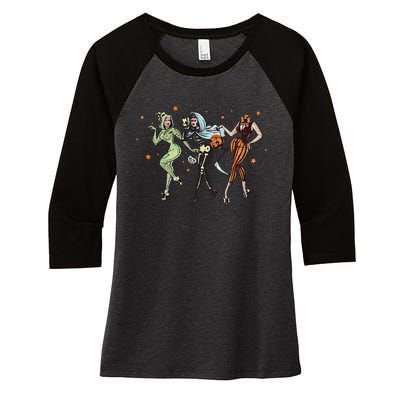 Vintage Retro Halloween 3  Cowgirl Western Halloween Women's Tri-Blend 3/4-Sleeve Raglan Shirt