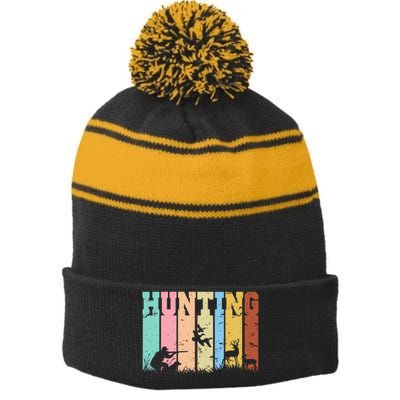 Vintage Retro Hunting Hunter Stripe Pom Pom Beanie