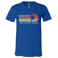 Vintage Retro Hockey Is My Favorite Season Funny Hockey Gift Great Gift V-Neck T-Shirt