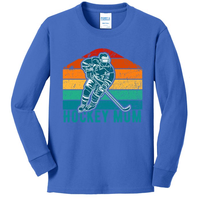 Vintage Retro Hockey Mom Gift Kids Long Sleeve Shirt