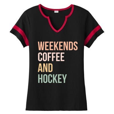 Vintage Retro Hockey Lover Funny Gift Weekends Coffee And Hockey Cool Gift Ladies Halftime Notch Neck Tee