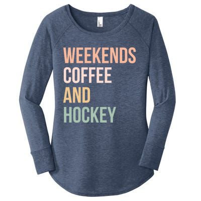 Vintage Retro Hockey Lover Funny Gift Weekends Coffee And Hockey Cool Gift Women's Perfect Tri Tunic Long Sleeve Shirt