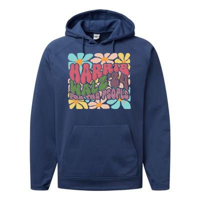 Vintage Retro Harris Walz 2024 For The People Performance Fleece Hoodie