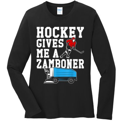 Vintage Retro Hockey Gives Me A Zamboner Hockey Ladies Long Sleeve Shirt