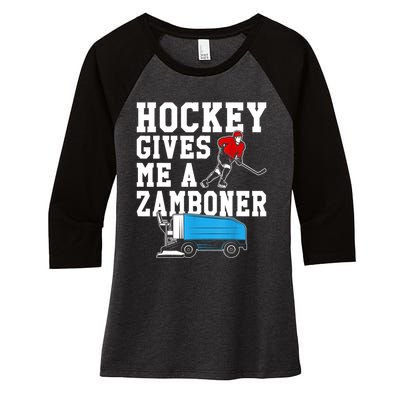 Vintage Retro Hockey Gives Me A Zamboner Hockey Women's Tri-Blend 3/4-Sleeve Raglan Shirt