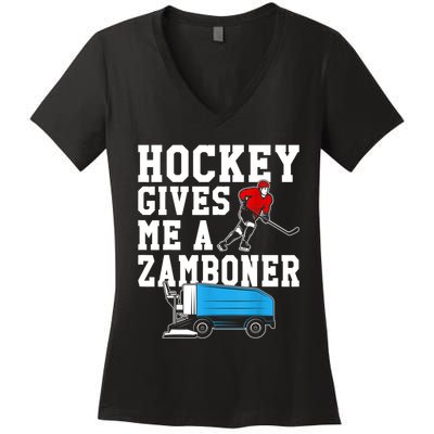 Vintage Retro Hockey Gives Me A Zamboner Hockey Women's V-Neck T-Shirt