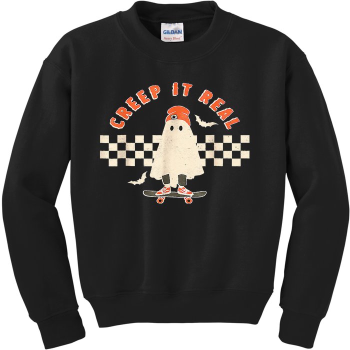 Vintage Retro Halloween Creep It Real Ghost Boy Fall Season Kids Sweatshirt