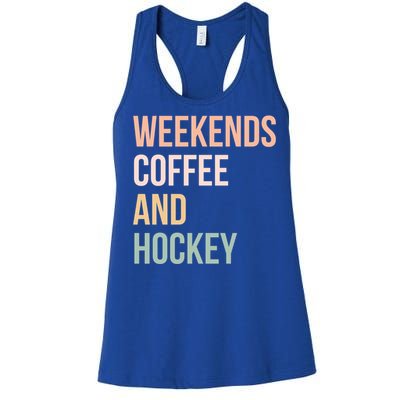 Vintage Retro Hockey Lover Funny Gift Weekends Coffee And Hockey Gift Women's Racerback Tank