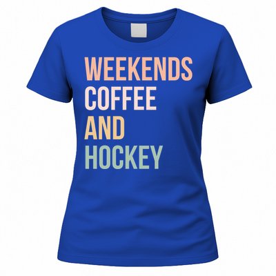 Vintage Retro Hockey Lover Funny Gift Weekends Coffee And Hockey Gift Women's T-Shirt