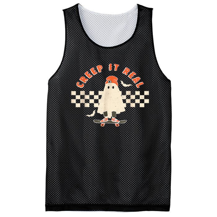 Vintage Retro Halloween Creep It Real Ghost Fall Season Mesh Reversible Basketball Jersey Tank