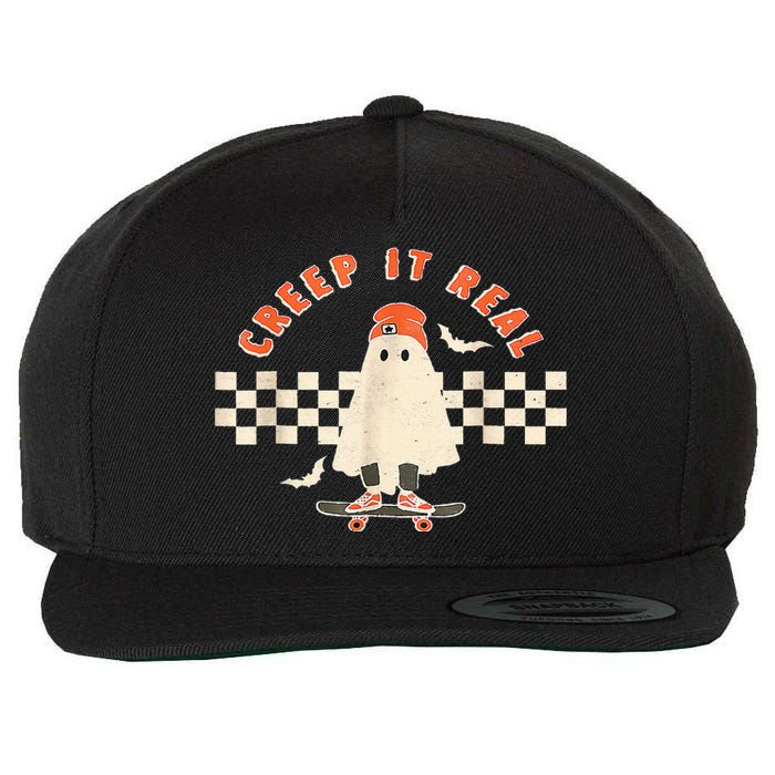 Vintage Retro Halloween Creep It Real Ghost Fall Season Wool Snapback Cap