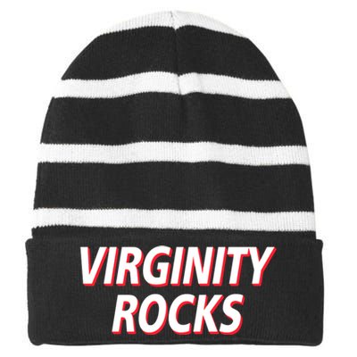 Virginity Rocks Heather Striped Beanie with Solid Band