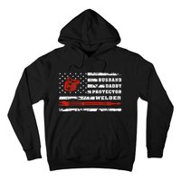 Vintage Retro Husband Daddy Protector Welder American Flag Hoodie