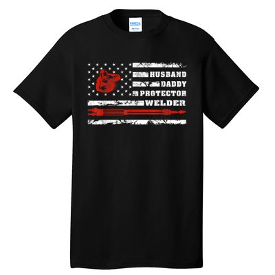 Vintage Retro Husband Daddy Protector Welder American Flag Tall T-Shirt