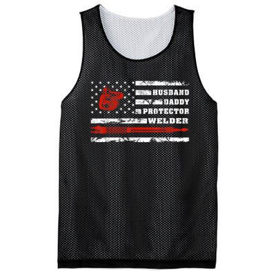 Vintage Retro Husband Daddy Protector Welder American Flag Mesh Reversible Basketball Jersey Tank