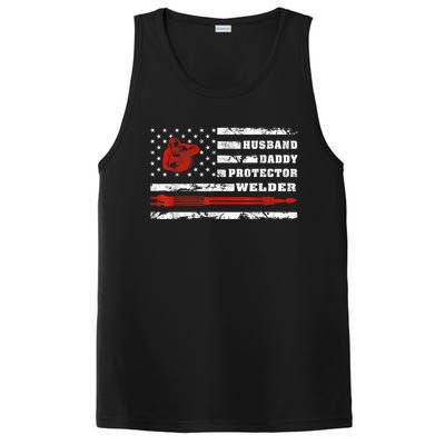 Vintage Retro Husband Daddy Protector Welder American Flag PosiCharge Competitor Tank