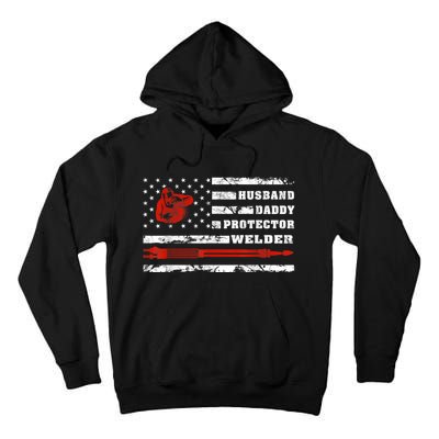 Vintage Retro Husband Daddy Protector Welder American Flag Tall Hoodie