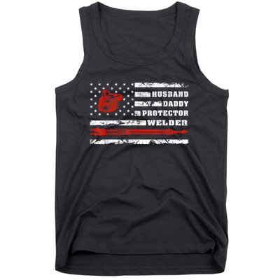 Vintage Retro Husband Daddy Protector Welder American Flag Tank Top