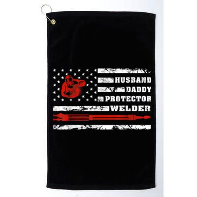 Vintage Retro Husband Daddy Protector Welder American Flag Platinum Collection Golf Towel