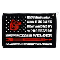 Vintage Retro Husband Daddy Protector Welder American Flag Grommeted Golf Towel