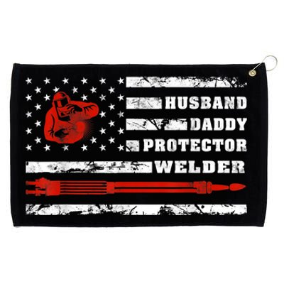 Vintage Retro Husband Daddy Protector Welder American Flag Grommeted Golf Towel