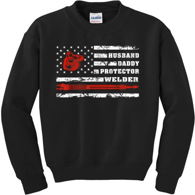 Vintage Retro Husband Daddy Protector Welder American Flag Kids Sweatshirt