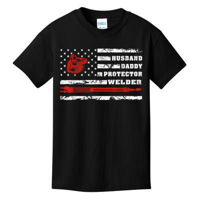 Vintage Retro Husband Daddy Protector Welder American Flag Kids T-Shirt