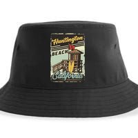 Vintage Retro Huntington Beach California Sunset Surf Gift Sustainable Bucket Hat