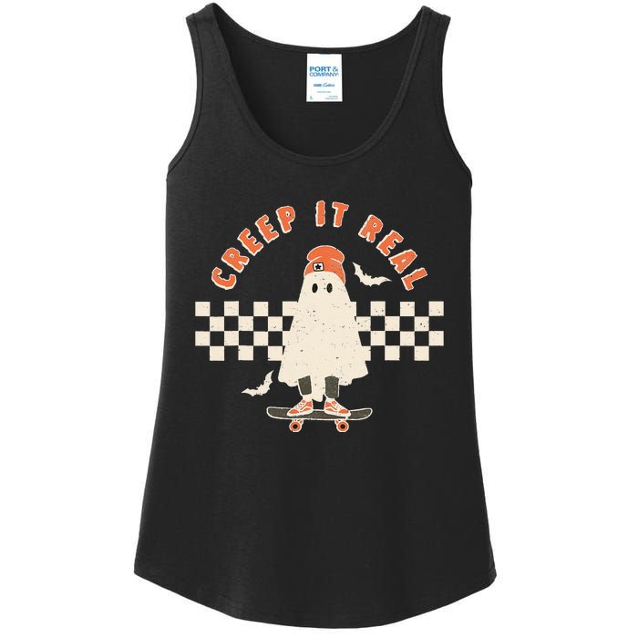 Vintage Retro Halloween Creep it real Ghost Fall Season Ladies Essential Tank