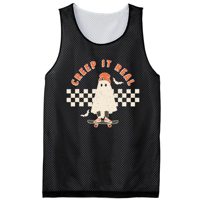 Vintage Retro Halloween Creep it real Ghost Fall Season Mesh Reversible Basketball Jersey Tank