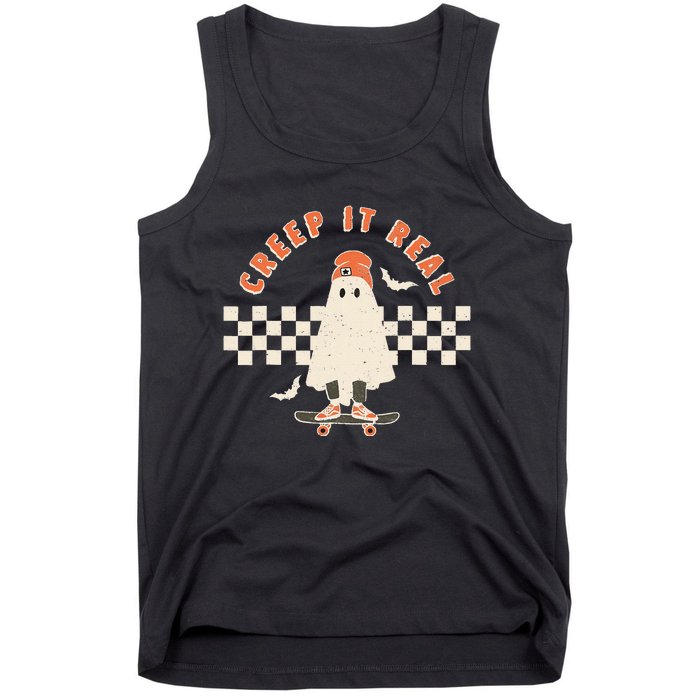 Vintage Retro Halloween Creep it real Ghost Fall Season Tank Top