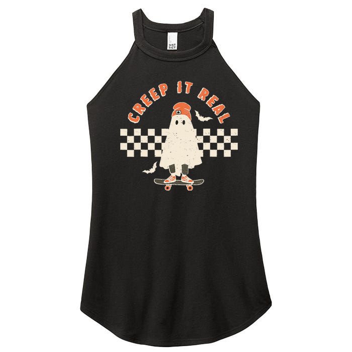 Vintage Retro Halloween Creep it real Ghost Fall Season Women's Perfect Tri Rocker Tank