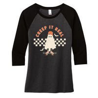 Vintage Retro Halloween Creep it real Ghost Fall Season Women's Tri-Blend 3/4-Sleeve Raglan Shirt