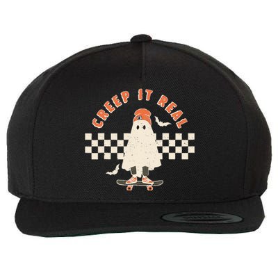 Vintage Retro Halloween Creep it real Ghost Fall Season Wool Snapback Cap