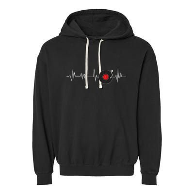 Vinyl Record Heartbeat Retro Music Vintage Disc Jockey Garment-Dyed Fleece Hoodie