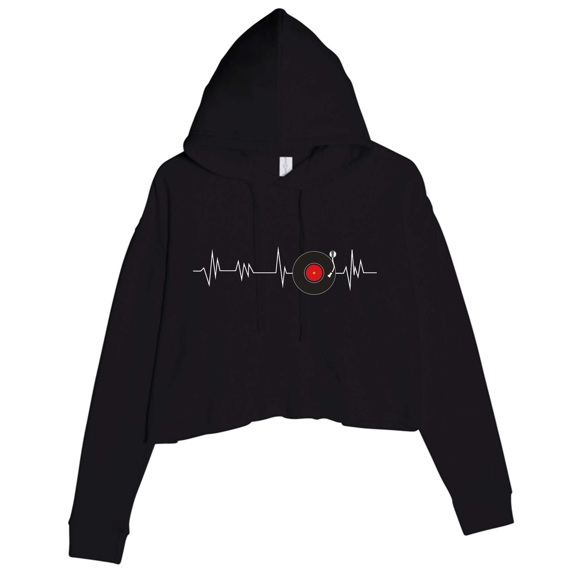 Vinyl Record Heartbeat Retro Music Vintage Disc Jockey Crop Fleece Hoodie