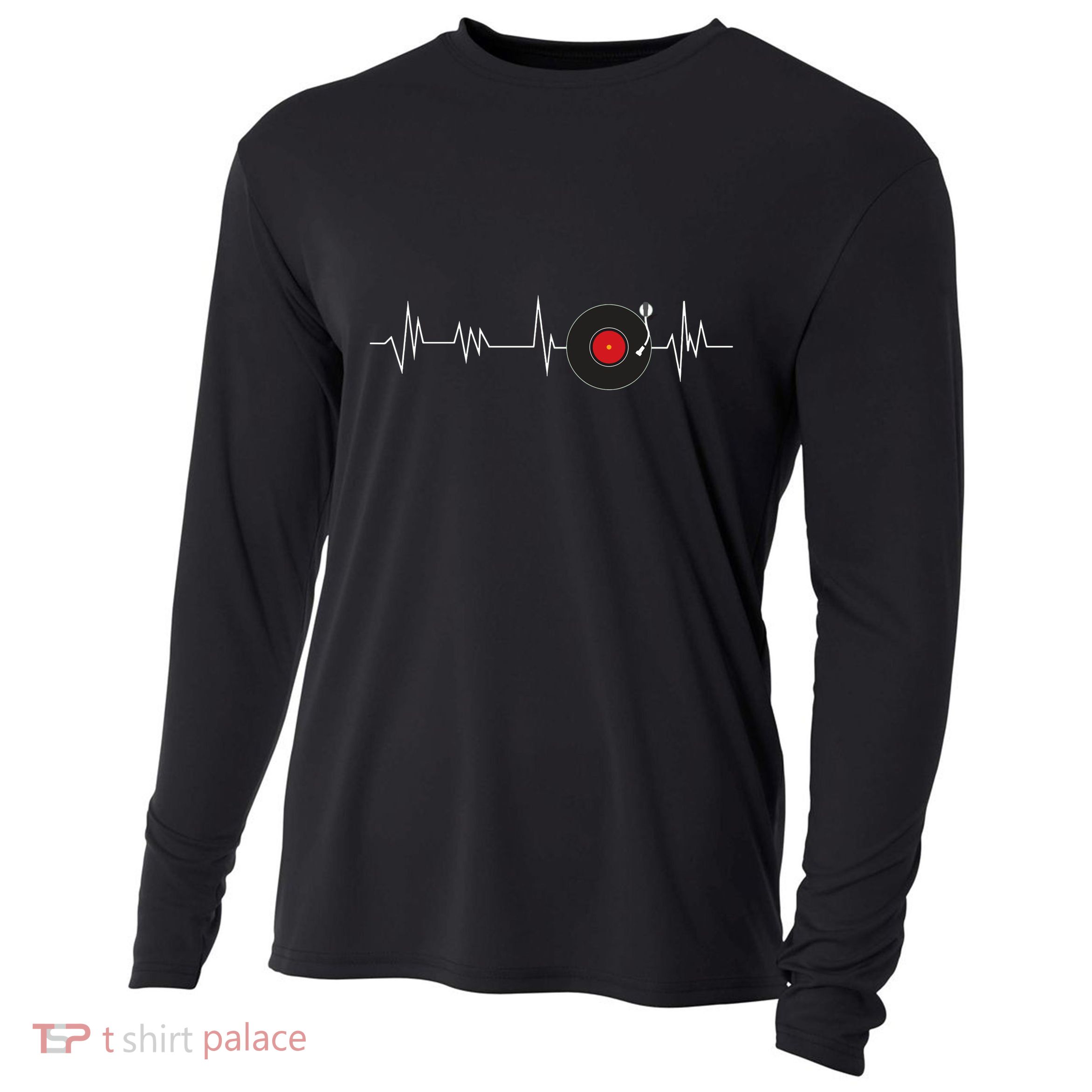 Vinyl Record Heartbeat Retro Music Vintage Disc Jockey Cooling Performance Long Sleeve Crew