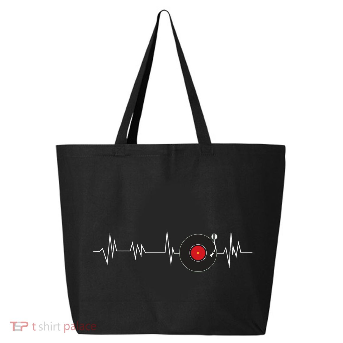 Vinyl Record Heartbeat Retro Music Vintage Disc Jockey 25L Jumbo Tote