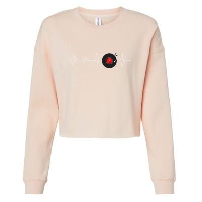 Vinyl Record Heartbeat Retro Music Vintage Disc Jockey Cropped Pullover Crew
